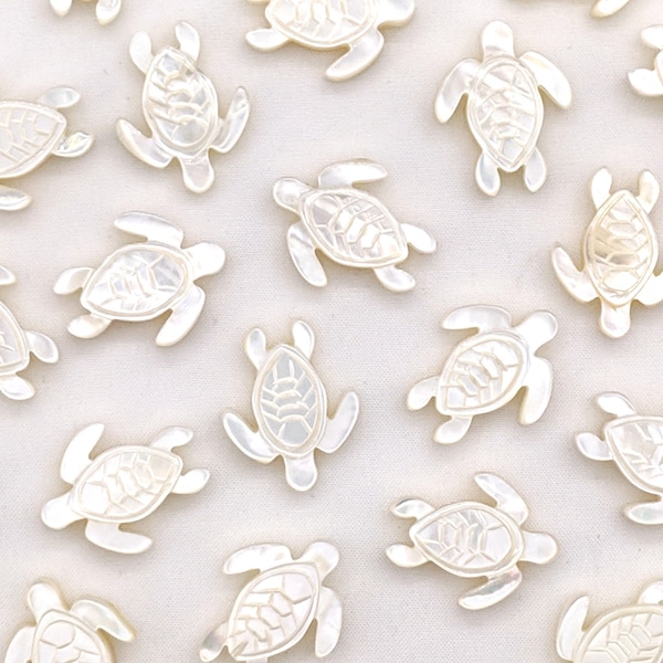 white Mother of Pearl carved sea turtle shell single bead - 20mm - itty bitty bead bus