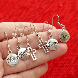 Jesus Cross Hope Stainless Steel Hook Earrings J212