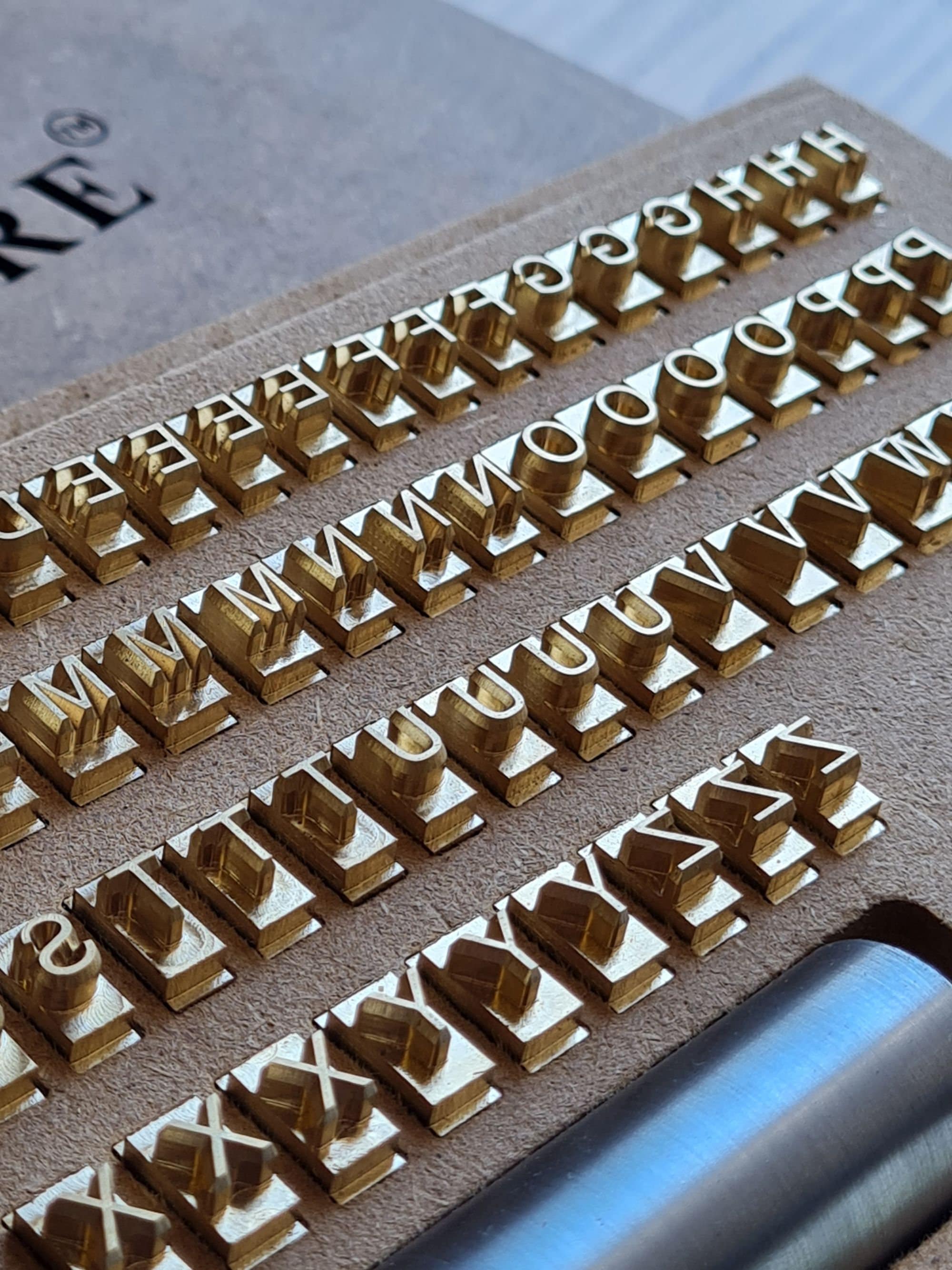 Brass Letter Stamping Set: Arial Font, 83 Piece, Leather & Wood - Etsy