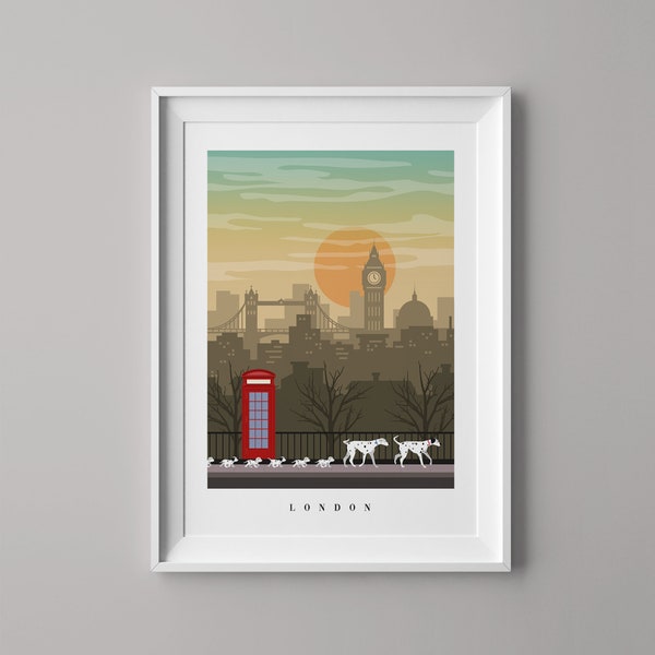 101 Dalmatians Print | London Skyline | Disney Landscape | Disney Dogs | Digital Disney Print | London