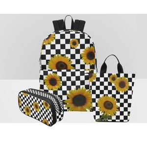 checkered backpack with sunflowers