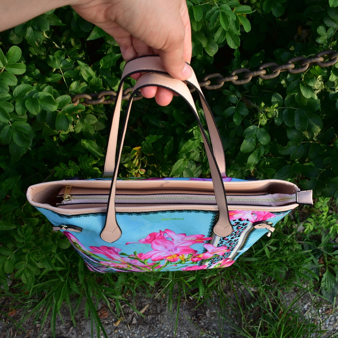 Turquoise Bag, Animal Print and Flowers Tote, Awesome Gift for Women of ...