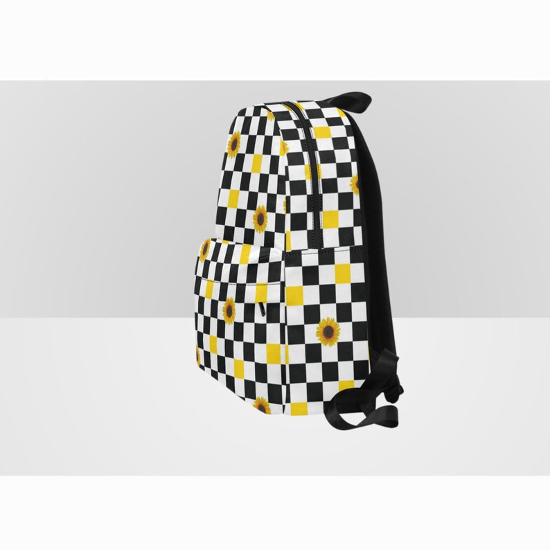 Checkered Sunflower Backpack Black and Yellow Checkers Cool Etsy