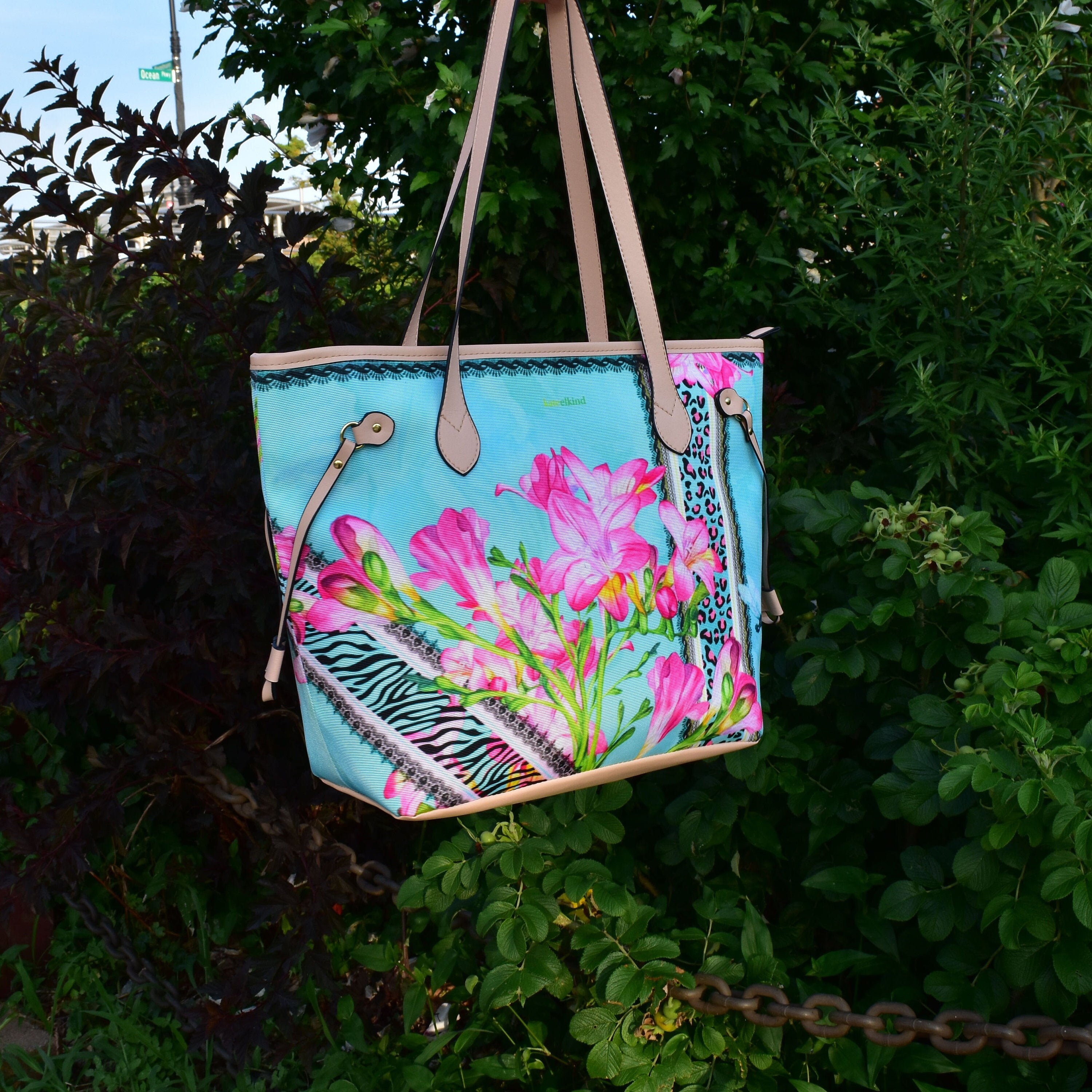 Turquoise Bag, Animal Print and Flowers Tote, Awesome Gift for Women of ...
