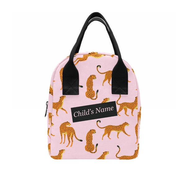 Personalized Insulated Lunch Bag, Jumping Leopards Print, Cool Lunch Bag for Girls, Back to School Bag