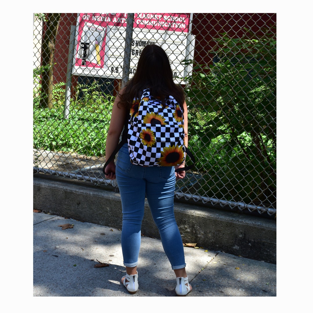 Sunflowers Checkered Backpack Back to School Bookbag for Girls Back to College Etsy UK