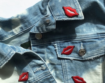 Red Lips Patches, Set of Four Patches for Jeans, Denim Jackets or Bags, Playful and Cool Way to Decorate