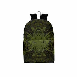 Army Green Abstract Design Backpack, Forest Inspired Hiking Bag, Gift for a Boyfriend, a Father, a Teenage Boy, Modern Rucksack