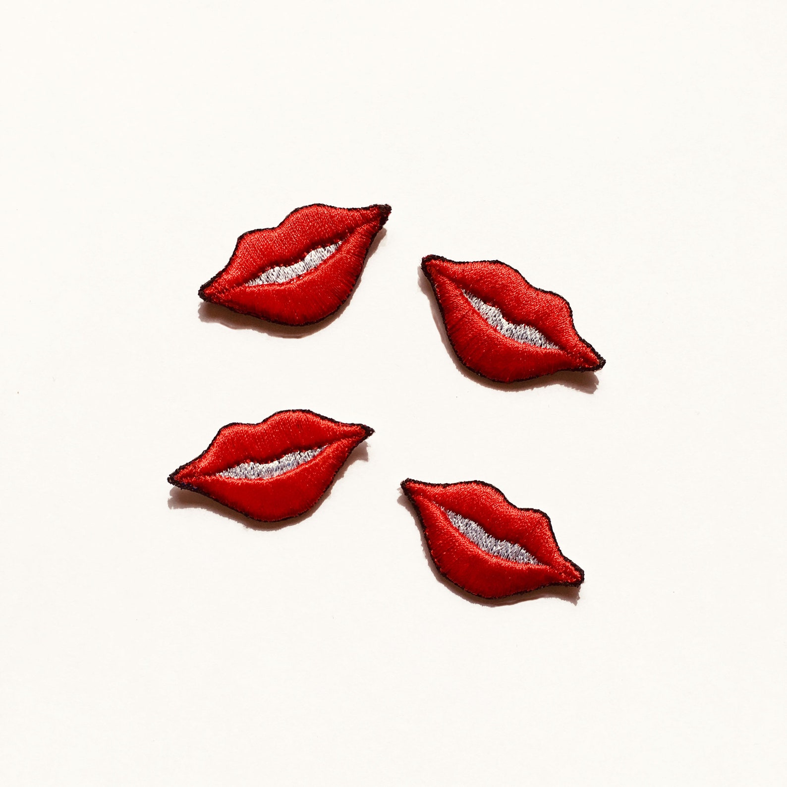 Red Lips Patches, Set of Four Patches for Jeans, Denim Jackets or Bags