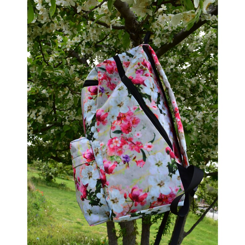 Pink Cherry Blossom Backpack Beautiful Floral Print Rucksack Spring Bookbag for Nature Lovers