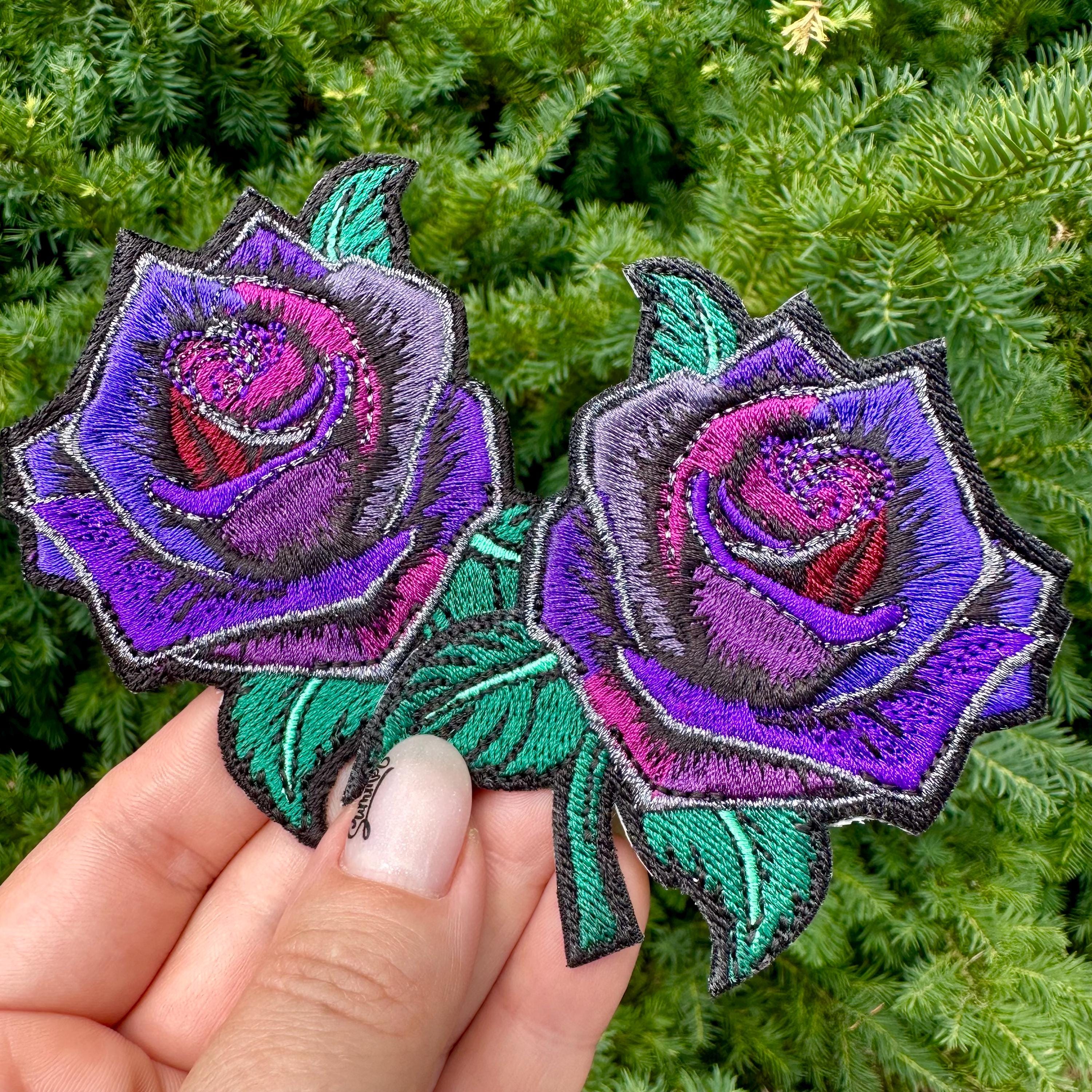 Purple Rose Lavender Embroidered Iron-on Patch - 3 Inch Floral Appliqué - Felt Backing, Bold Minimalist Design For Jackets, Bags, And Hats - Foto 6