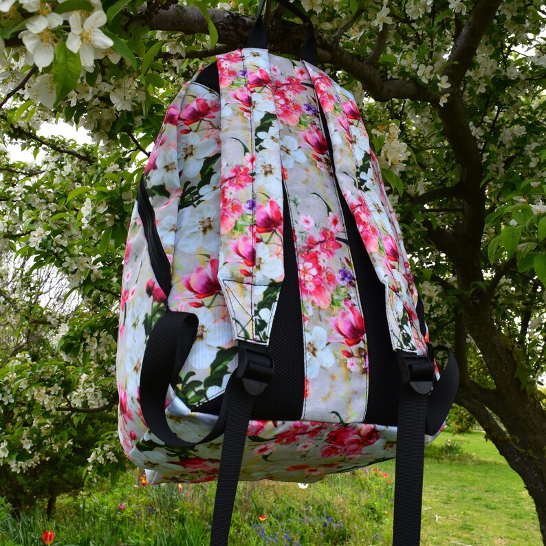 Pink Cherry Blossom Backpack Beautiful Floral Print Rucksack Spring Bookbag for Nature Lovers