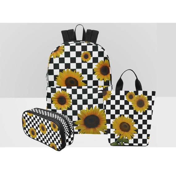vans checkerboard backpack with sunflowers