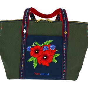 Grüne bestickte Tasche, Waldgrün Geldbörse, Vegan Tasche, Geburtstagsgeschenk für Tasche Naturliebhaber, Blumenstickerei Schulranzen