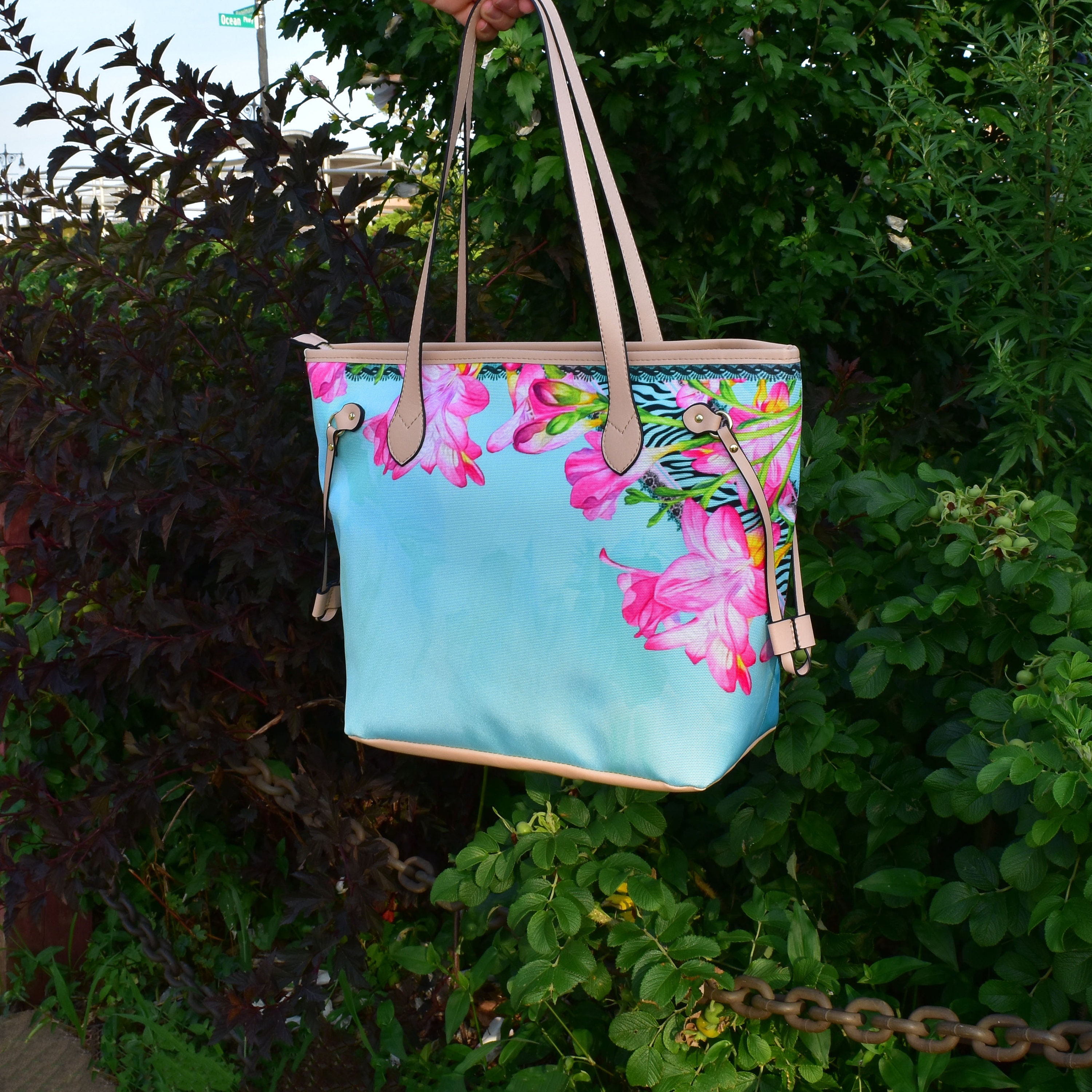 Turquoise Bag, Animal Print and Flowers Tote, Awesome Gift for Women of ...