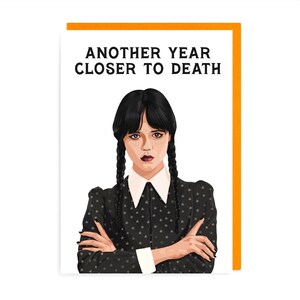 Biglietto d'auguri per mercoledì Addams, gotico oscuro, bianco e nero, morte, divertente, femminista, inquietante
