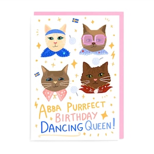 Carte d'anniversaire Abba Cats, musique, Love Band, fête, Dancing Queen, Gimme, Mamma Mia, chatons, années 70, 80, Eurovision, Suède, suédois