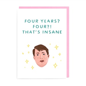 Karta Peep Show Mark z czterema latami, lubię cię, walentynkowa rocznica, zepsuj wszystko, program telewizyjny, zabawny żart, żenada, Corrigan 4 Naan, szalony Jeremy