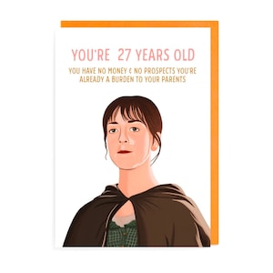 Tarjeta de Orgullo y prejuicio, Charlotte, 27.º cumpleaños, 27, Jane Austin, Charlotte Lucas, Elizabeth Bennet, Dama, Gracioso, Cita, Drama