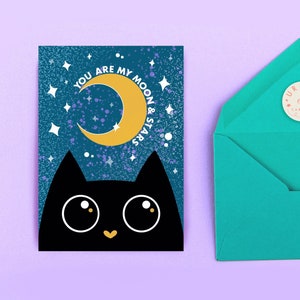 Carte porte-bonheur lune et étoiles, je t'aime anniversaire Saint-Valentin constellations étoilées mignonnes croissant animal porte-bonheur