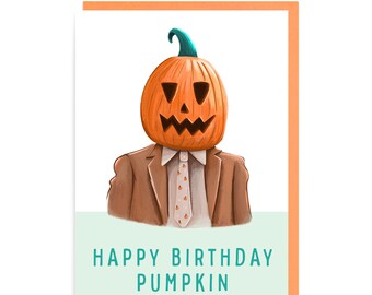 Dwight Pumpkin Card, The Office Halloween Autumn Fall Anniversary Funny Cute Schrute Farms Rainn Wilson American Joke Beets Bears