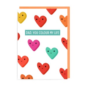 Tarjeta del Día del Padre "Colorea mi vida", corazones adorables, arcoíris colorido y divertido, con amor, papá, papá, de los niños, bebés.
