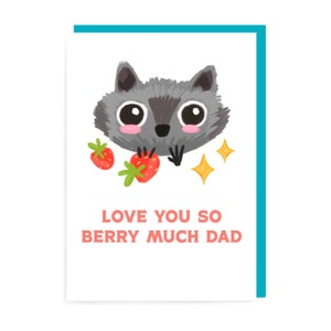 Bessen wasbeer Vaderdagkaart, hou van je vader, schattig, baby, aardbei, grappige kinderen, glimlach, schattig dier, grappig huisdier, prullenbakpanda grappig