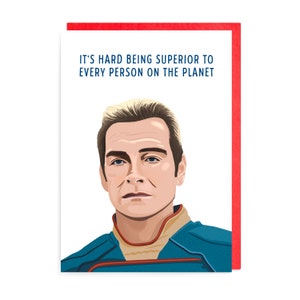 Homelander Card, The Boys, Super-herói, Engraçado Sarcástico Superior Evil Vought Comédia Sombria Netflix Amazon Prime Black Noir, Starlight, Hughie