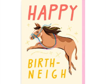 Punny Birthday Horse Card – Cottage Core Pony Illustration