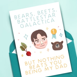 Tarjeta del Día del Padre de Dwight, Papá lindo, La oficina, Divertido, Schrute Farms, Rainn Wilson, American Joke, Beets Bears, Battlestar Galactica