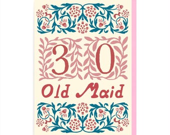 Funny Medieval 30th Birthday Card - Fantasy Floral Typography