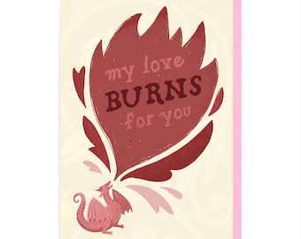 Dragon Fire Anniversary Card - Love - Fantasy - Romantasy