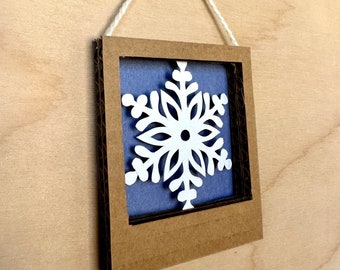 Snowflake Ornament, Winter Decor, Tiny Artwork, Small Art Prints, Shadow Box, Paper Art, Small Artwork, Small Gifts, Small Art Framed