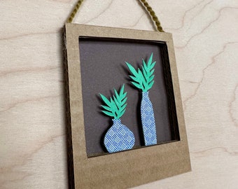 Tiny Art Tiny Artwork Paper Plants Small Art Prints Shadow Box Hand Cut Paper Art Small Artwork Small Pieces Small Art Framed Mini Plants