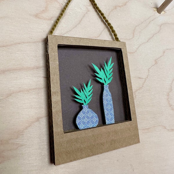 Tiny Art Tiny Artwork Paper Plants Small Art Prints Shadow Box Hand Cut Paper Art Small Artwork Small Pieces Small Art Framed Mini Plants