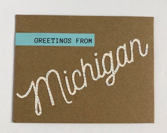 Michigan Card Michigan Gifts For Women Greeting Cards Handmade Michigan Greeting Card State Wall Art Michigan Stationary Detroit Made