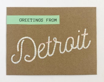 Detroit Art City Post Card Hometown Gifts Greeting Cards Handmade Detroit Card City Art Michigan Gift Michigan Art Eco Friendly Gifts