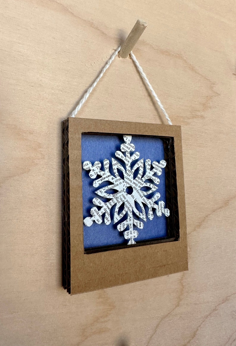 Snowflake Ornament, Winter Decor, Tiny Artwork, Small Art Prints, Shadow Box, Paper Art, Small Artwork, Small Gifts, Small Art Framed Collaged book page