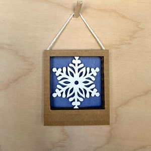 Snowflake Ornament, Winter Decor, Tiny Artwork, Small Art Prints, Shadow Box, Paper Art, Small Artwork, Small Gifts, Small Art Framed image 2