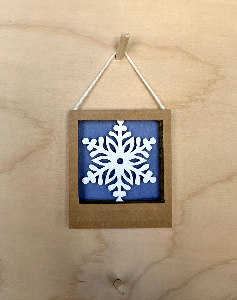 Snowflake Ornament, Winter Decor, Tiny Artwork, Small Art Prints, Shadow Box, Paper Art, Small Artwork, Small Gifts, Small Art Framed image 2