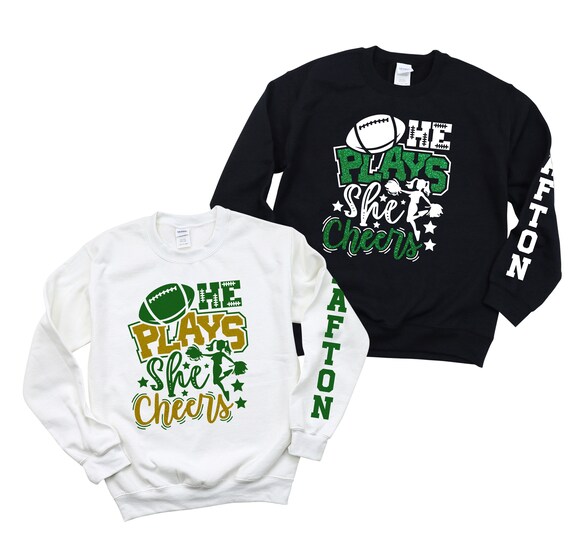 He Plays She Cheers Crewneck Sweatshirt