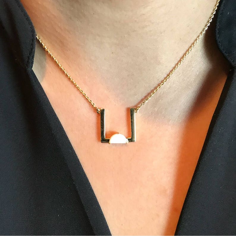 Gold Square Necklace, Dainty Gold Necklace, Delicate Layering Necklace with stone, Gold Geometric Necklace, Minimalistic necklace image 4
