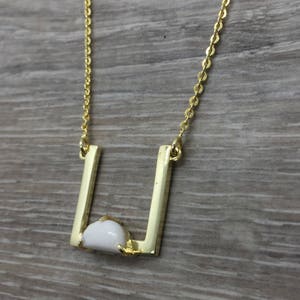 Gold Square Necklace, Dainty Gold Necklace, Delicate Layering Necklace with stone, Gold Geometric Necklace, Minimalistic necklace image 5