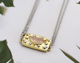 Double Chain Necklace, Rectangle Necklace, Chain Necklace, Gifts under 50, Christmas gift idea, Gold necklace, Gemstone necklace