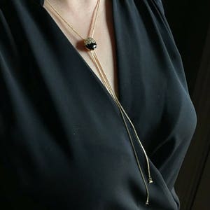 Bolo collar necklace, Long bolo necklace, Chain lariat necklace, Layered and Long, Gift for mom, Minimalist necklace, Onyx Knot necklace image 5