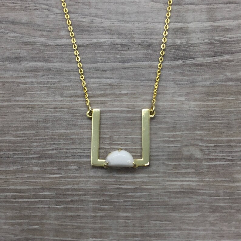 Gold Square Necklace, Dainty Gold Necklace, Delicate Layering Necklace with stone, Gold Geometric Necklace, Minimalistic necklace image 3