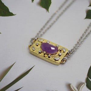 Purple Jade necklace, Rectangle necklace, Double Chain Necklace, Dewdrop necklace, Minimalist necklace, Gift for mom, Girlfriend Gift, Cute
