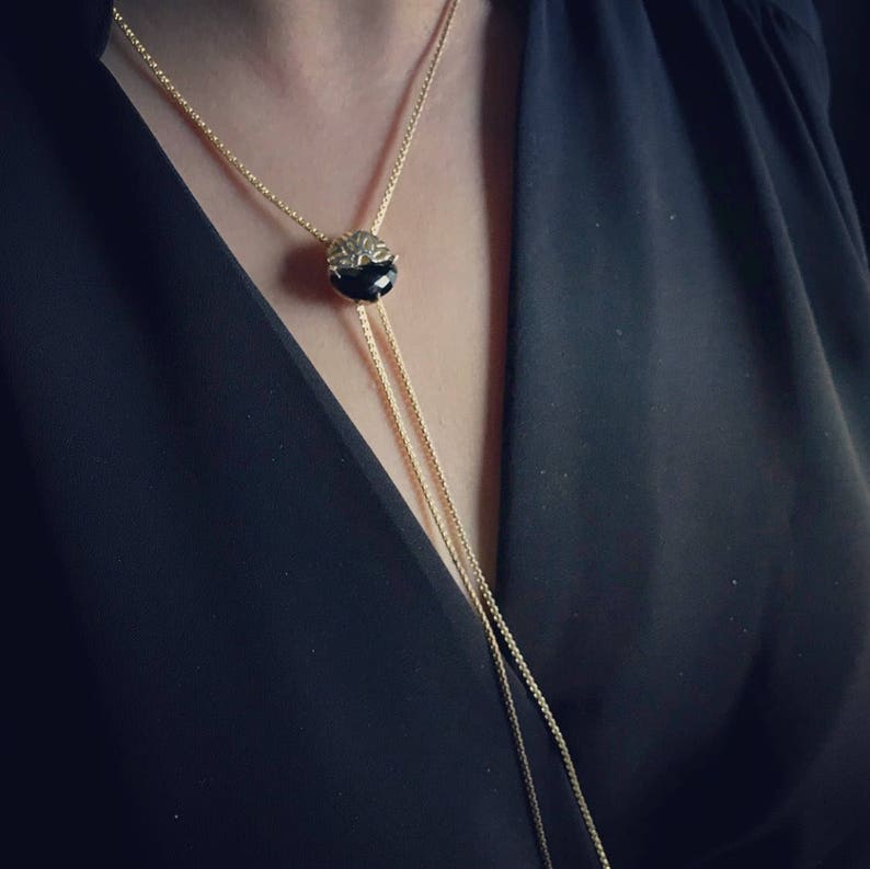 Bolo collar necklace, Long bolo necklace, Chain lariat necklace, Layered and Long, Gift for mom, Minimalist necklace, Onyx Knot necklace image 4