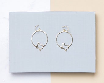Texas Earrings, Texas State Hoop Earrings, Texas Jewelry, Texas Map Jewelry, ATX, Circle Dangle Earrings, Girlfriend Gift