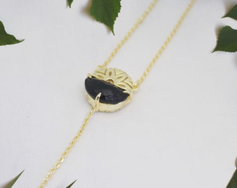Lariat necklace, Gold Y Necklace, Minimal necklace, Lariat choker, Dainty Necklace, Dainty layering, Gold Necklace, black stone Necklace